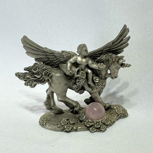 Vintage Comstock Pewter figure 2.25" Cherub on aUnicorn excellent condition